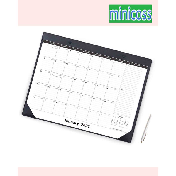 MINICOSS Large Desk Calendar 2023 With PU Faux Leather Desktop Mat